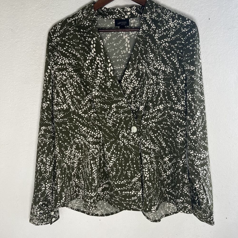 J Jill Top Size M Black and White One Button Weaver Collection Long Sleeve Top